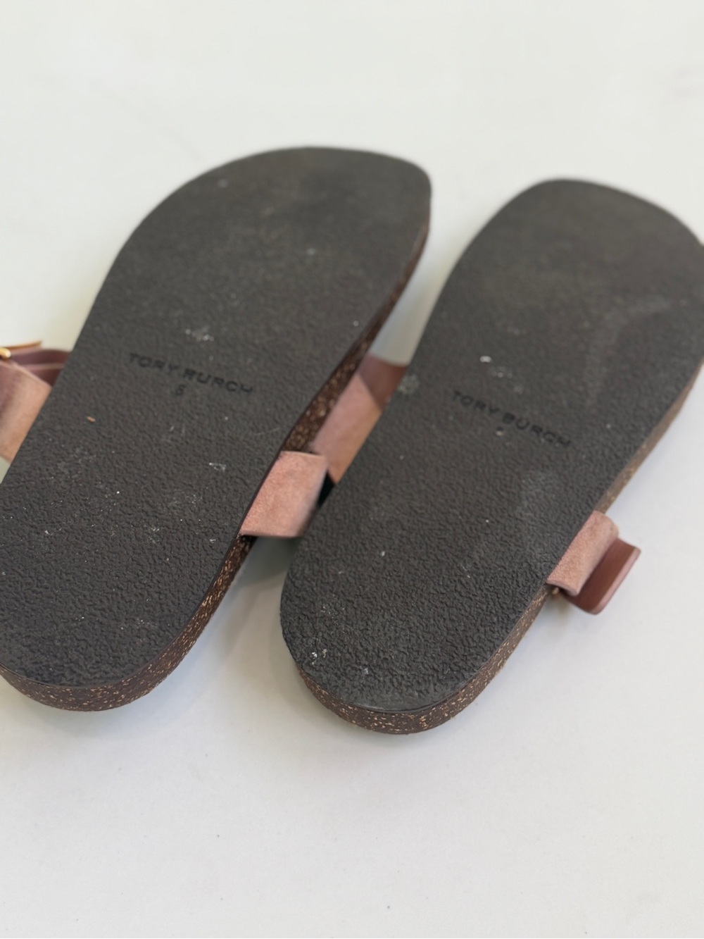 Tory Burch Pink Suede Logo Footbed Thong Sandals Size 8 - Picture 5 of 6